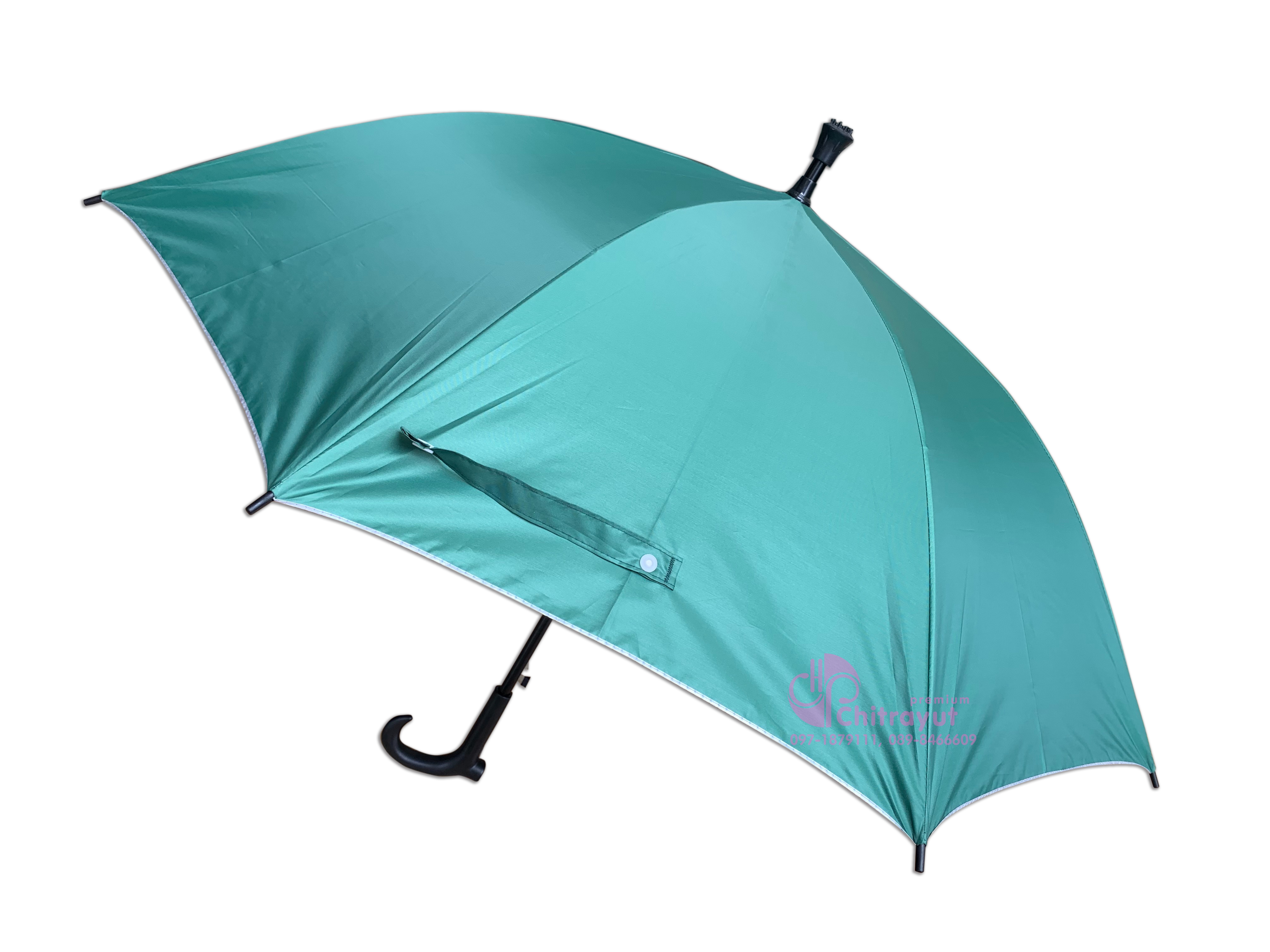 ร่ม 24 นิ้ว โครงเหล็กด้ามไม้เท้า สีพื้น