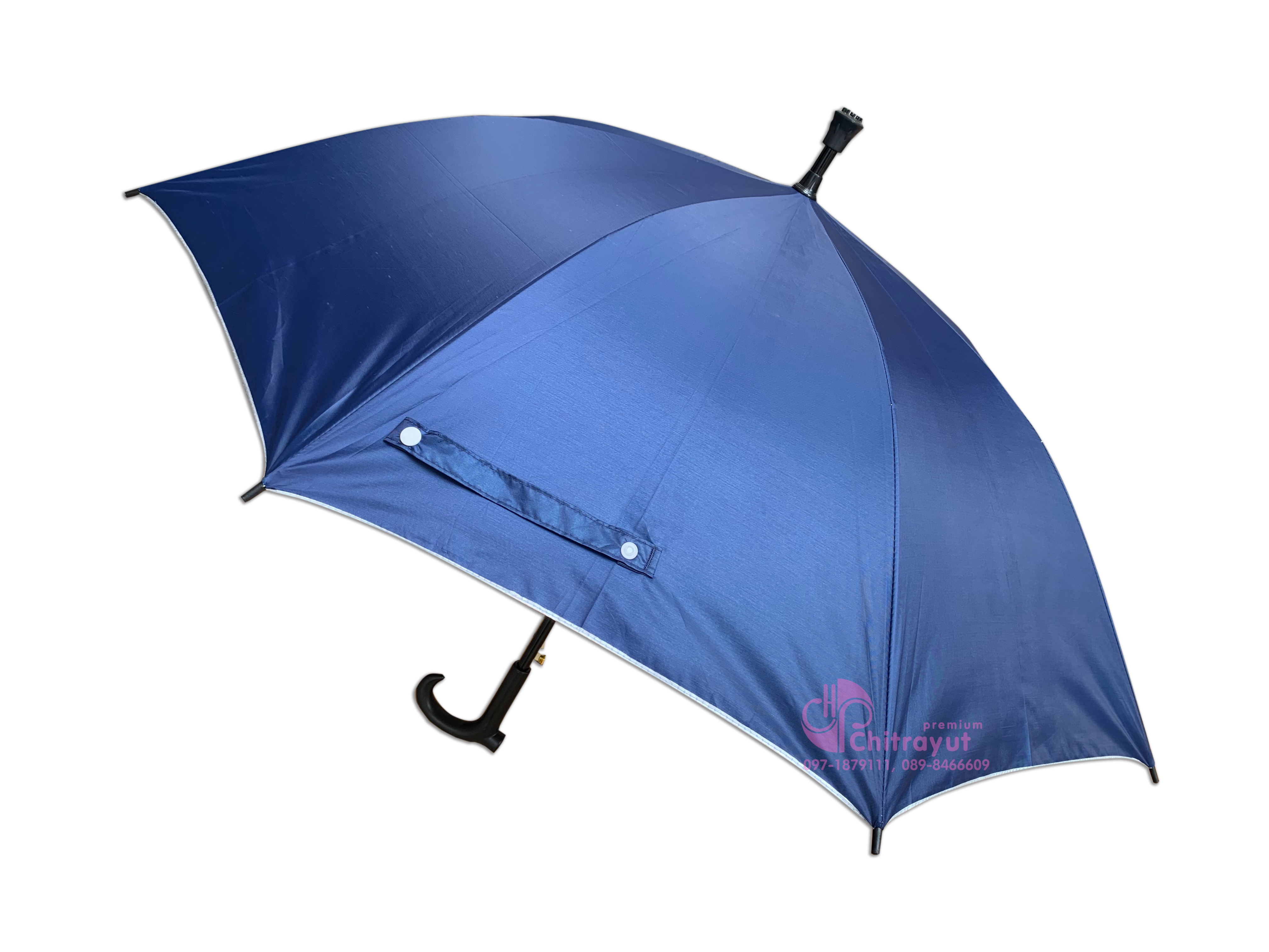 ร่ม 24 นิ้ว โครงเหล็กด้ามไม้เท้า สีพื้น